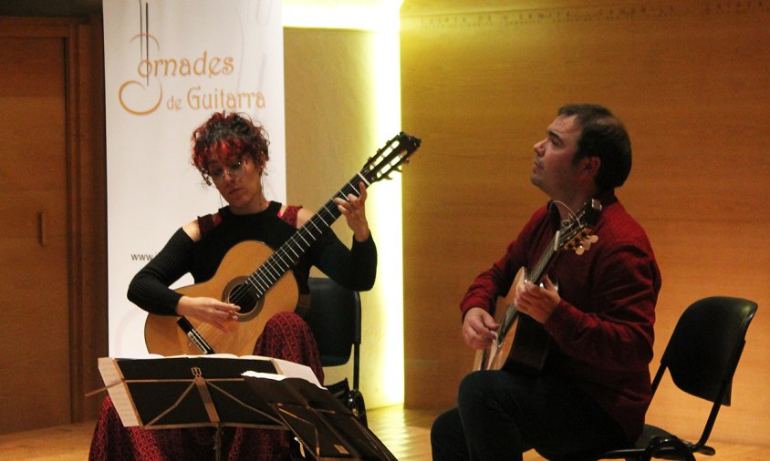 Maria Ribera i Jordi Sàbat, ahir, en la seva actuació a la Cripta