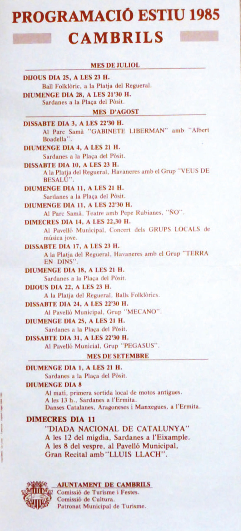 programa actes estiu cambrils 1985