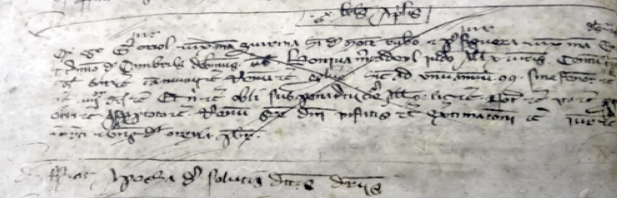 -Quod ego, [...], et Petrus Figuera et uxor mea Er[messendis, habitatores] dels Mas de [...], in termino de Cambrils, debemus vobis, Bonjuà Mercadeyl -