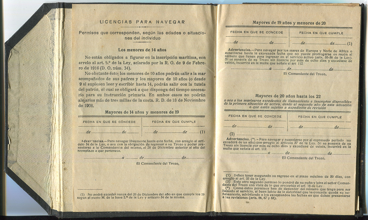 llibreta navegacio cambrils 1926 josep rubio