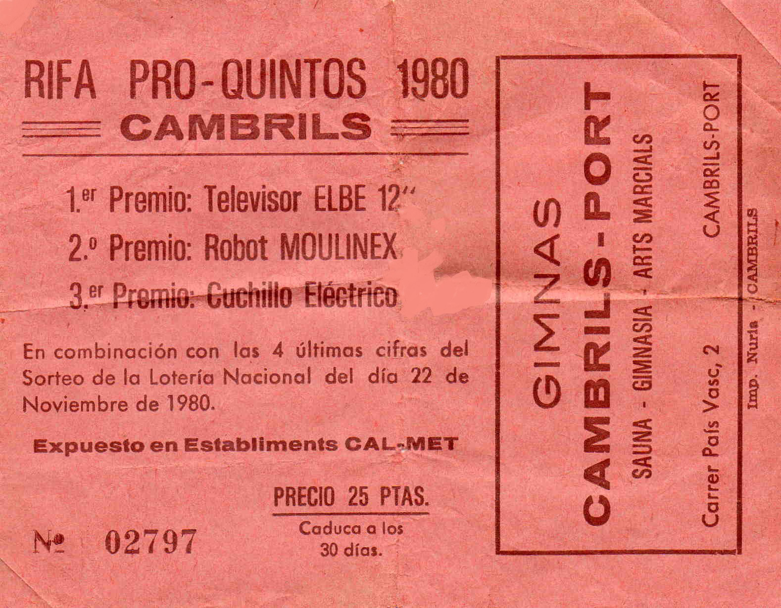 butlleta rifa proquintos 1980