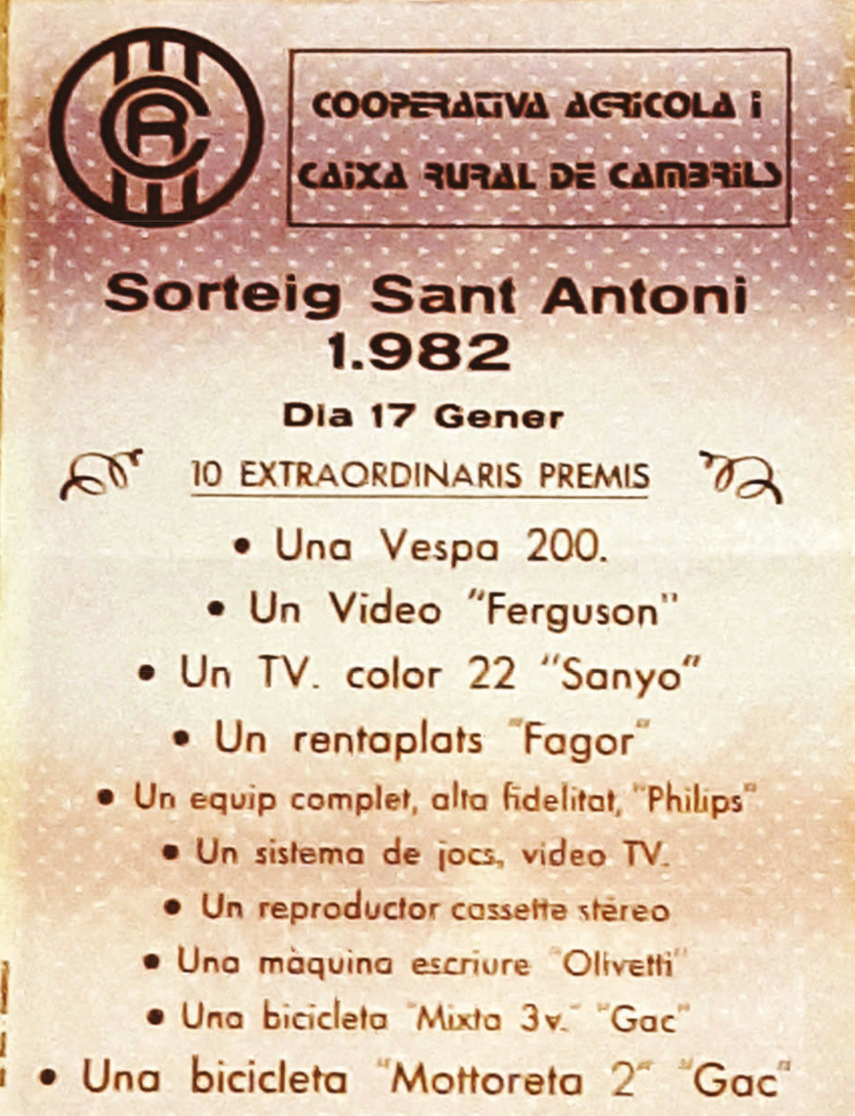 sorteig sant antoni cambrils 1982