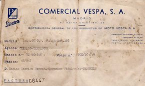 Factura d'un motoscooter Vespa / 1960