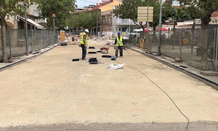 Imatge actual de les obres a la rambla de Jaume I en aquest tram final