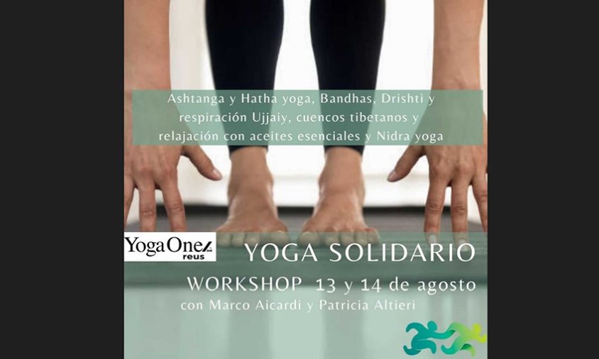 Cartell del workshop de ioga organitzat per YogaOne Reus en col·laboració amb El Camí de la Solidaritat