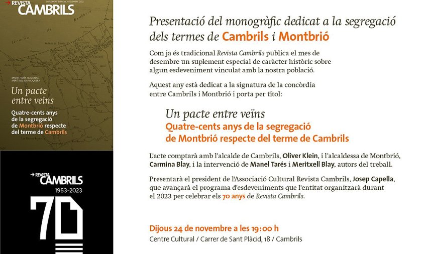 Targetó de l'acte de presentació del suplement històric de Revista Cambrils