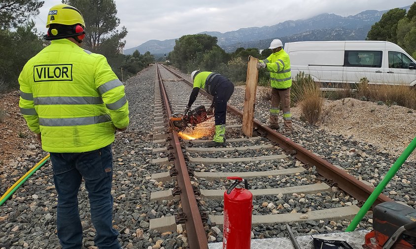 Tall del raïl de la via a l'Hospitalet de l'Infant, aquesta setmana