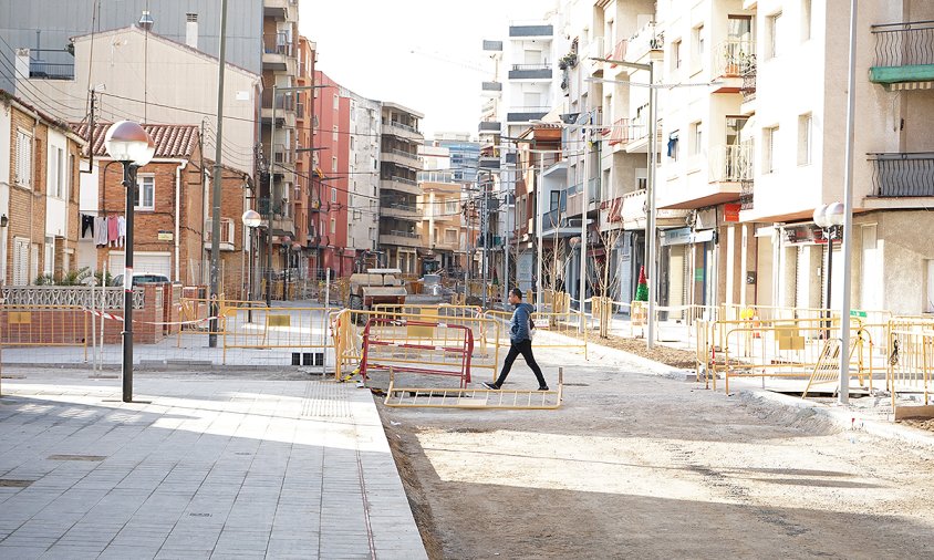 Aspecte d'un tram de la Rambla de Jaume I, ahir al matí