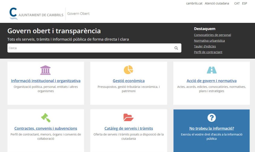 Imatge del nou portal de transparència de l'Ajuntament de Cambrils