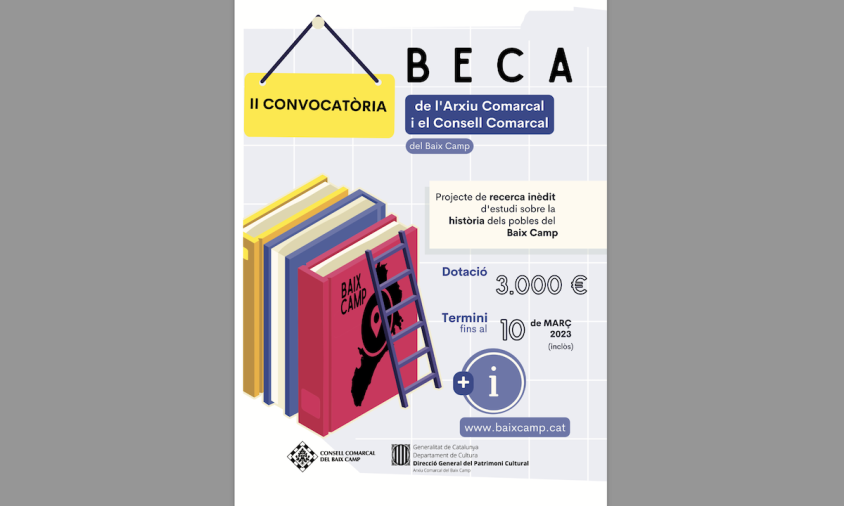 Cartell de la beca de recerca del Consell Comarcal i l’Arxiu Comarcal del Baix Camp