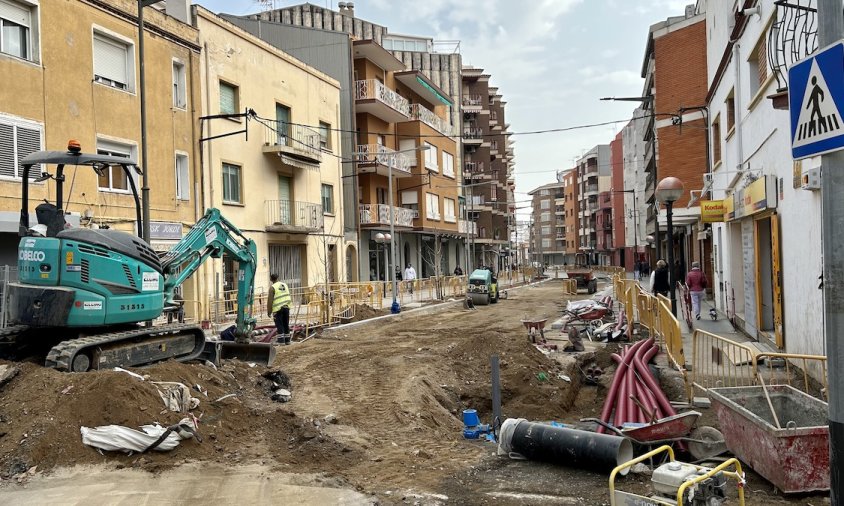 Imatge de l'estat de les obres a la Rambla de Jaume I, ahir al matí