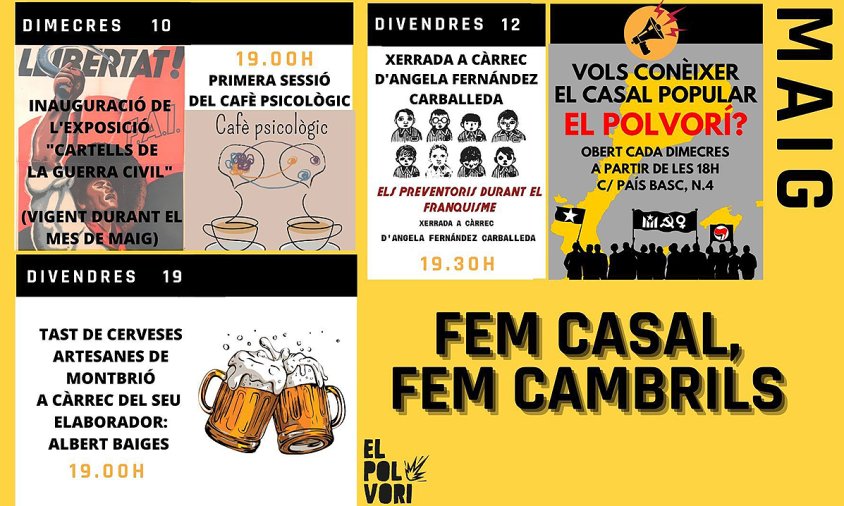 Cartell d'activitats del mes de maig al Casal Popular El Polvorí