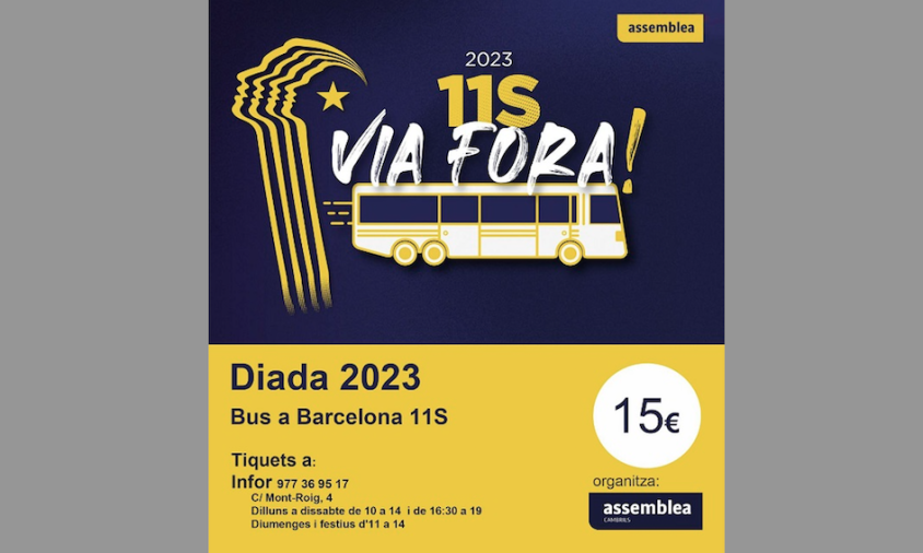 Cartell de la venda de tiquets pels autobusos de la Diada de l'11 de Setembre