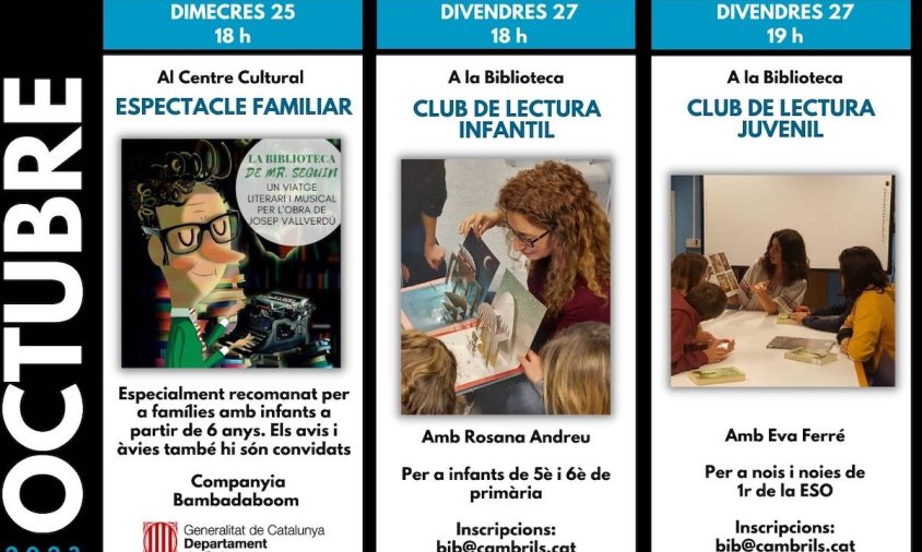 Agenda d'actes de la Biblioteca Josep Salceda i Castells per aquest mes d'octubre