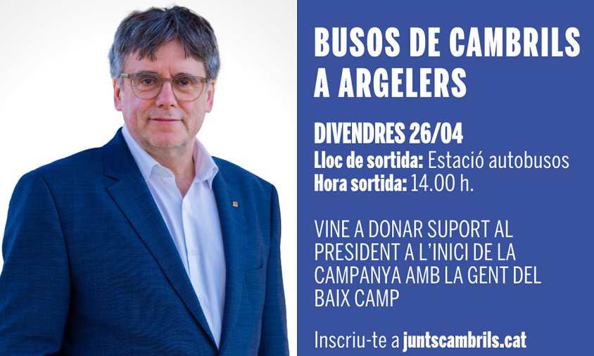 Cartell de Junts amb l'anunci dels autobusos cap a Argelers