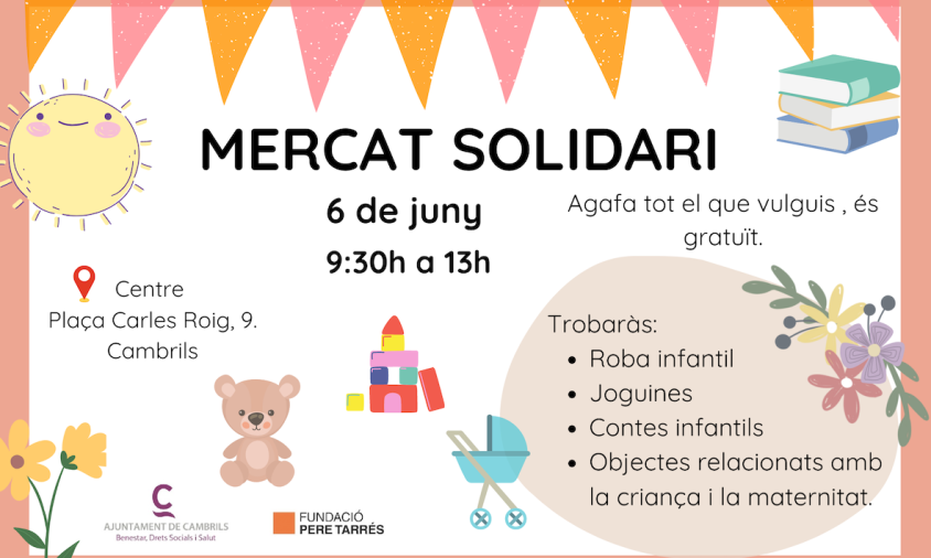 Cartell del mercadet solidari de l'espai Saltirons previst per al 6 de juny