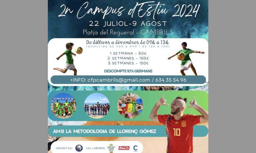 Cartell del campus d'estiu de futbol platja