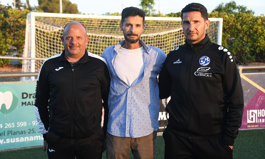 Eusebio Macías, delegat; Jesús Benito, entrenador, i David Sánchez Parrilla, director esportiu, ahir, a les instal·lacions esportives municipals