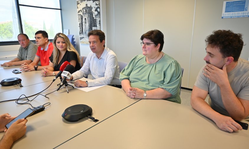 Un moment de la roda de premsa de l'NMC, ahir al matí. D'esquerra a dreta: José Ángel Garcia, Antonio Martínez, Natàlia Pleguezuelos, Oliver Klein, Mar España i Carlos Caballero