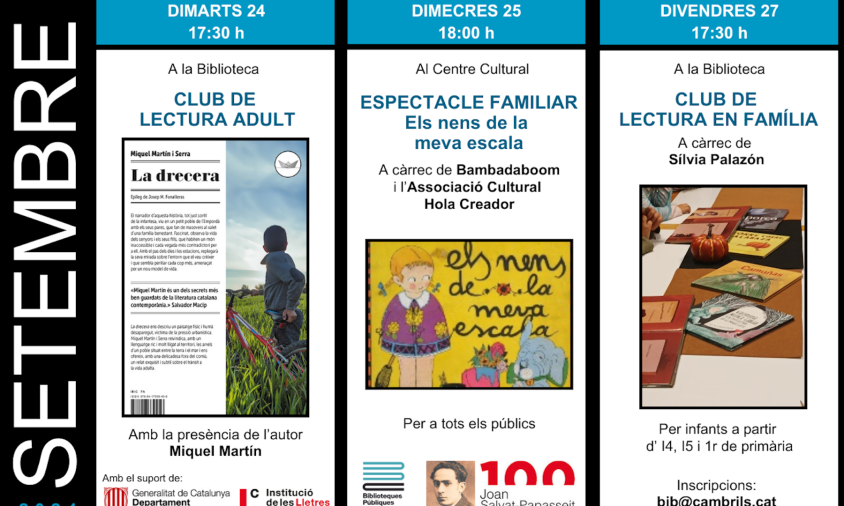 Imatge del cartell de les activitats de la Biblioteca per aquest setembre