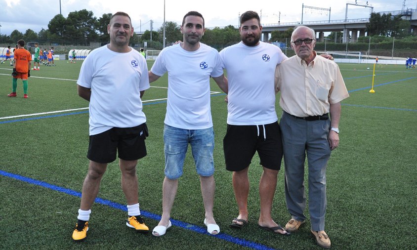 Juan Carlos Caballero, Edu Franco, Sergio Fernández i Emilio Fermín, ahir, a les instal·lacions del camp de futbol