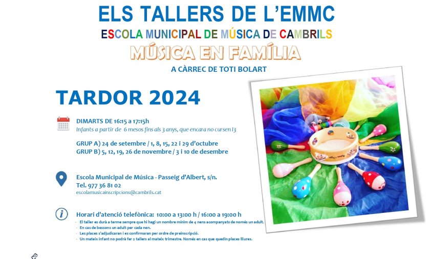 Cartell dels tallers familiars per a infants d'entre 6 mesos i 3 anys