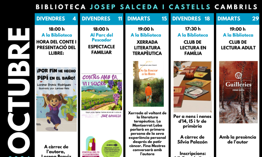 Agenda de la Biblioteca Josep Salceda i Castells per aquest mes d'octubre