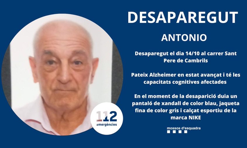 Imatge de l'Antonio difosa pels Mossos d'Esquadra a les xarxes socials