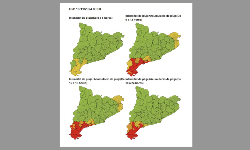 Mapa de precipitacions per a la jornada de demà dimecres 13 de novembre