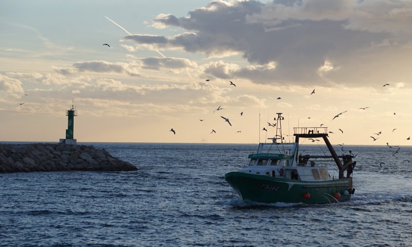 Barca d'arrossegament entrant al Port de Cambrils