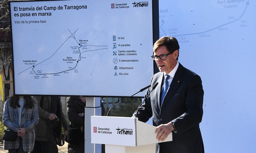 El president de la Generalitat, Salvador Illa, en la presentació del futur tramvia del Camp, ahir, a Cambrils