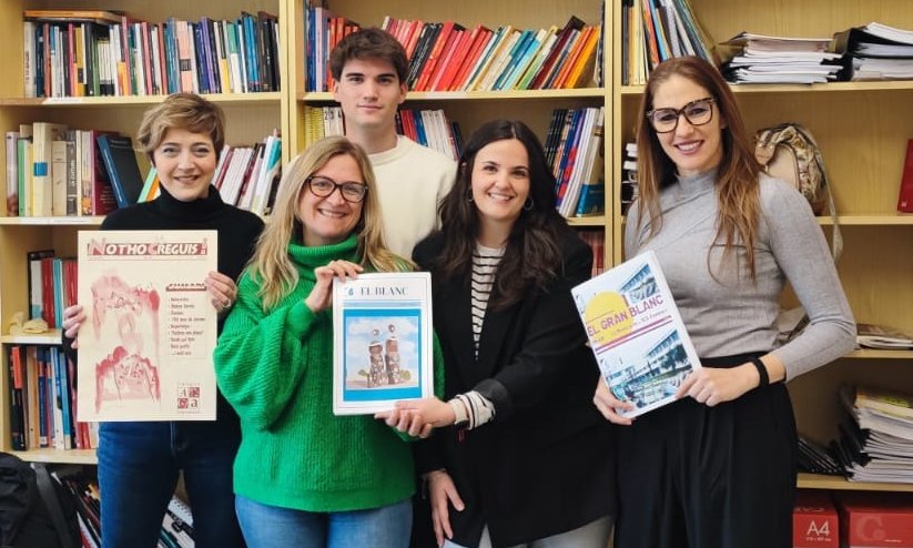 Els professors Anna Boqué, Gemma Folch i Arnau Toldrà amb la directora Núria Badenes i la cap d'estudis Montserrat Hernández