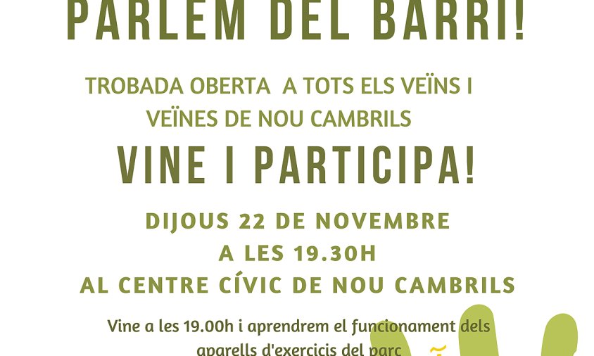 Cartell de la trobada prevista per demà dijous al centre cívic de Nou Cambrils