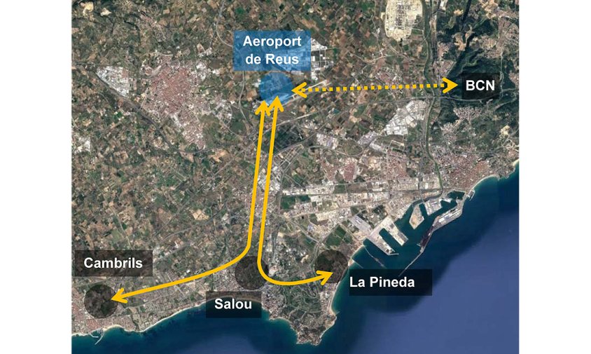 Imatge de les rutes cap a l'aeroport de Reus