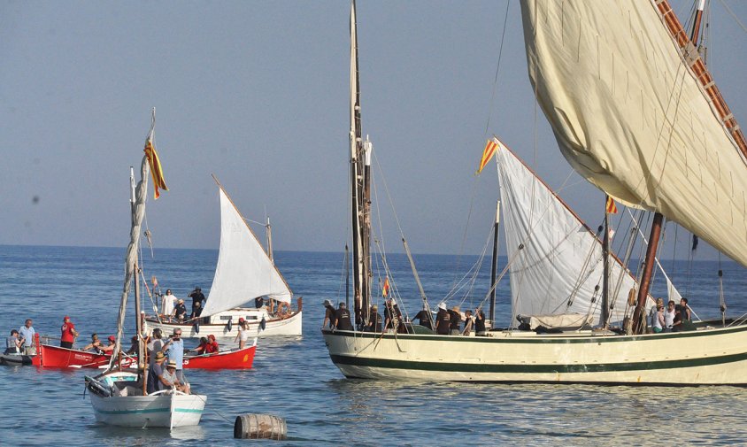 Recreació de l'arribada de les barques del vi, el passat dissabte a la tarda