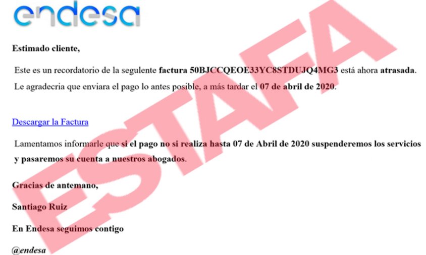 Imatge d'un correu electrònic en el què se suplanta el nom de l'empresa