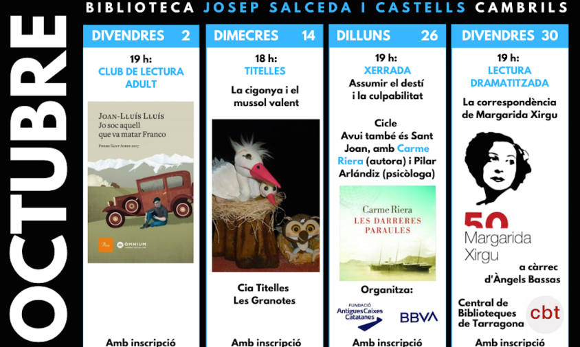 Cartell amb les activitats previstes per aquest mes d'octubre a la Biblioteca