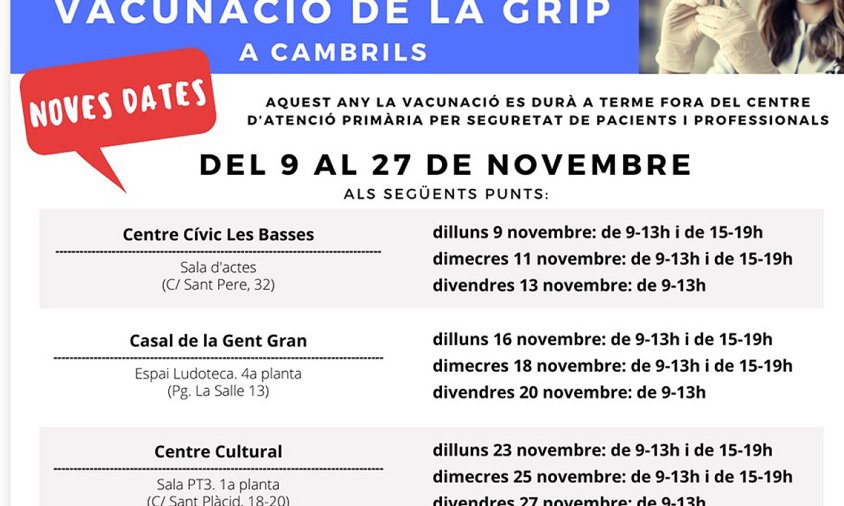 Cartell amb les noves dates de la campanya de vacunació