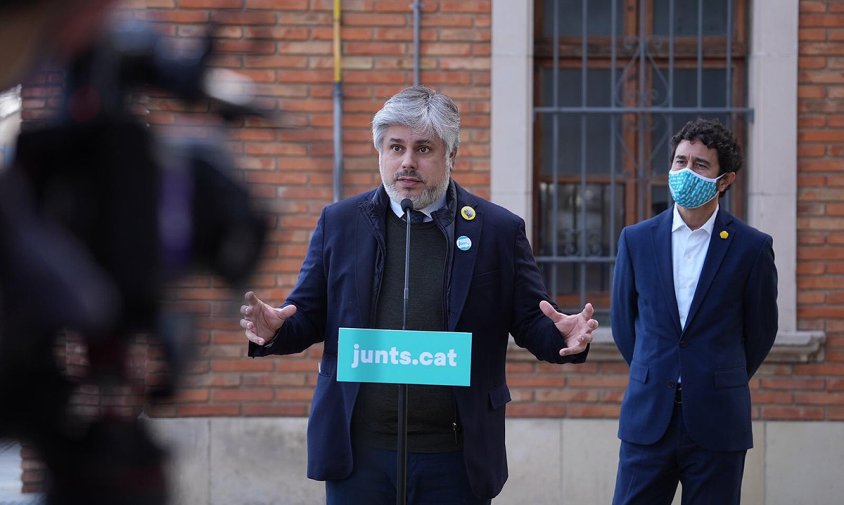 Albert Batet i Damià Calvet, ahir a l'acte de Junts per Catalunya, a Vila-seca