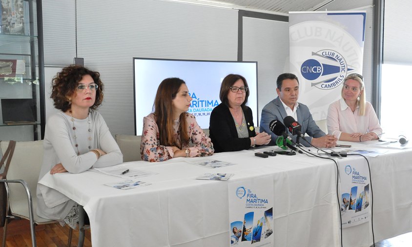 Mercè Dalmau, Ana López, Camí Mendoza, Ramon Vallverdú i Jordina Gallinat, ahir, a la presentació de la Fira Marítima de la Costa Daurada