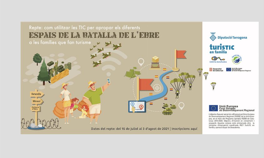 Cartell de l'activitat per apropar els espais de la Batalla de l'Ebre a les famílies, usant les TIC