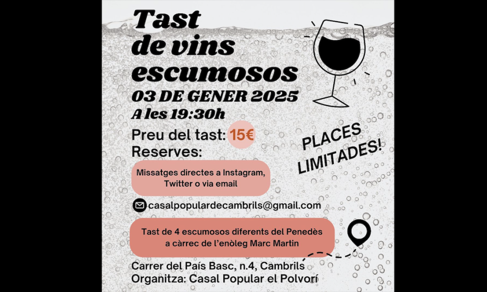 El Casal Popular El Polvorí organitza demà un tast de vins escumosos